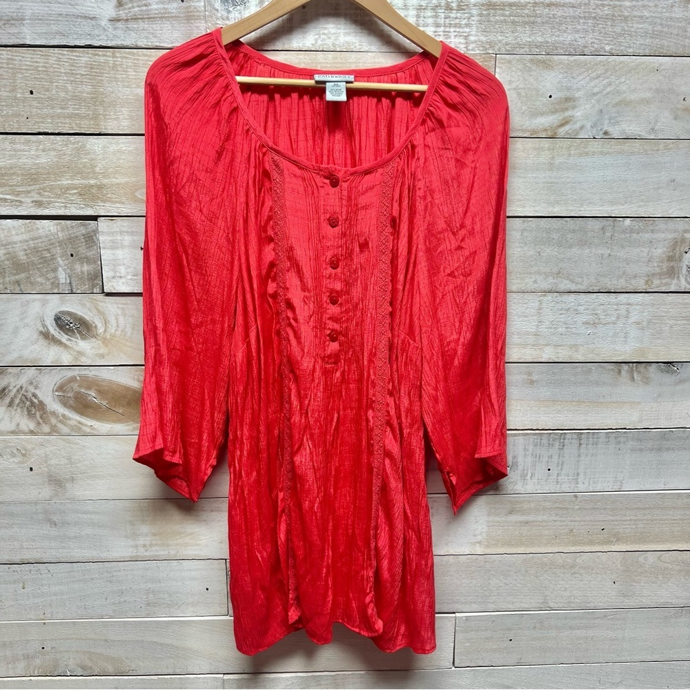 Maggie Barnes Catherines Top Womens 2X 22/24W Pink Embroidered 3/4 Sleeve
